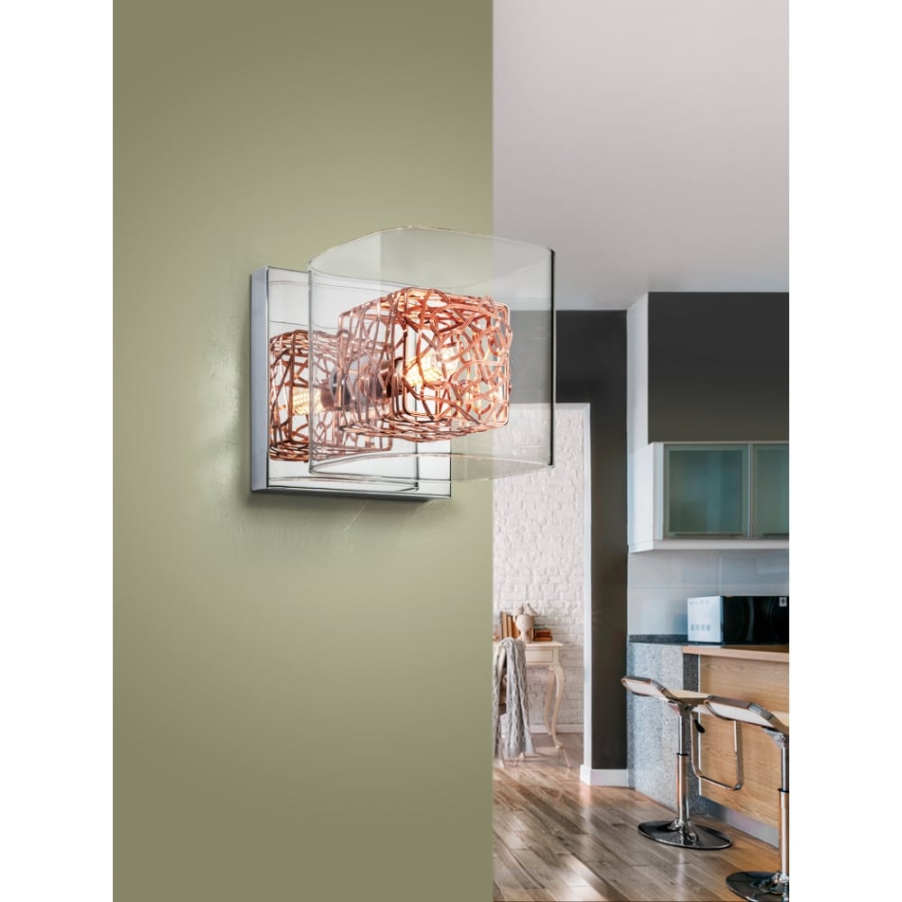 Lios Modern Square Wall Lamp in Chrome and Copper, 13x13x15cm