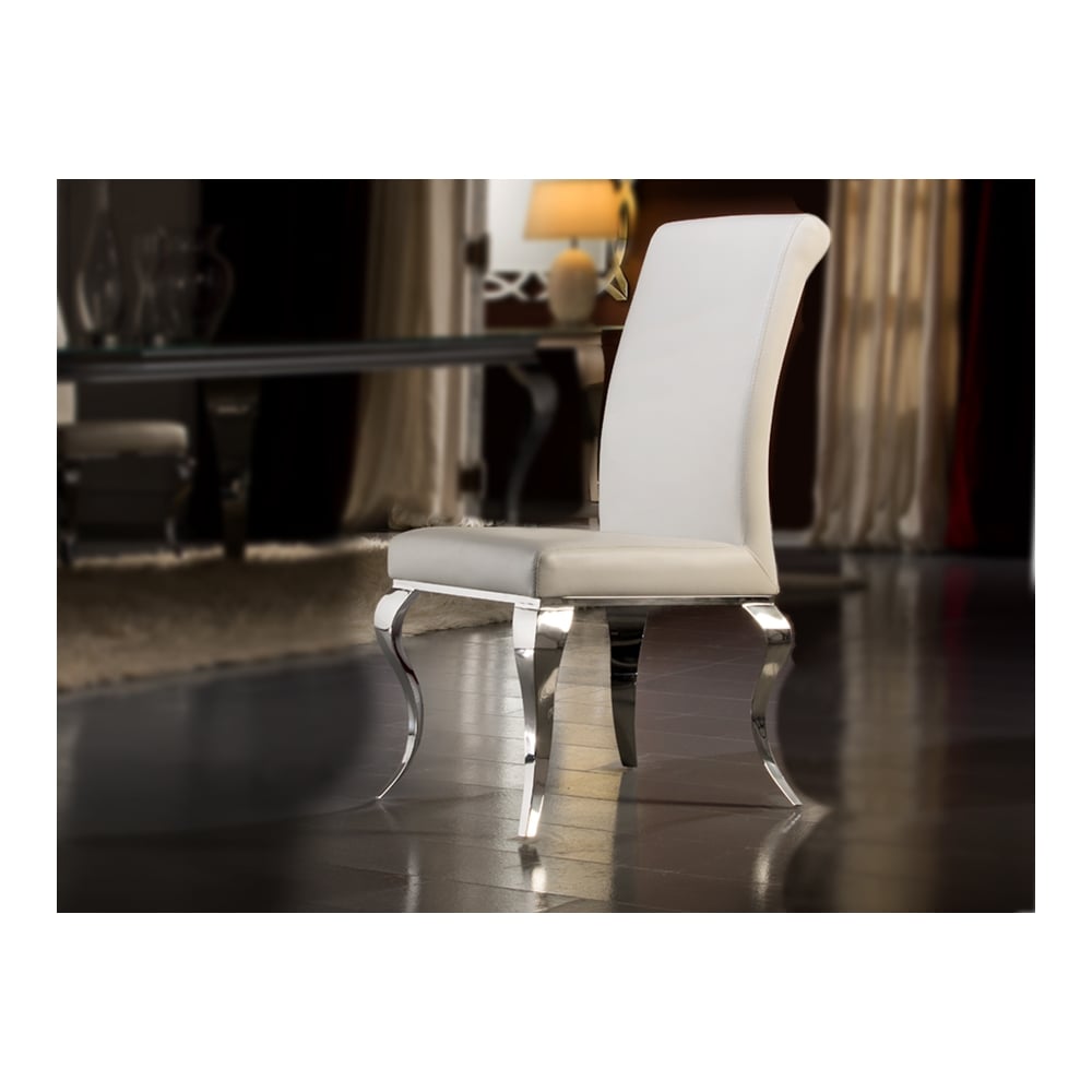 Baroque Steel Elegance White Faux Leather Dining Chair