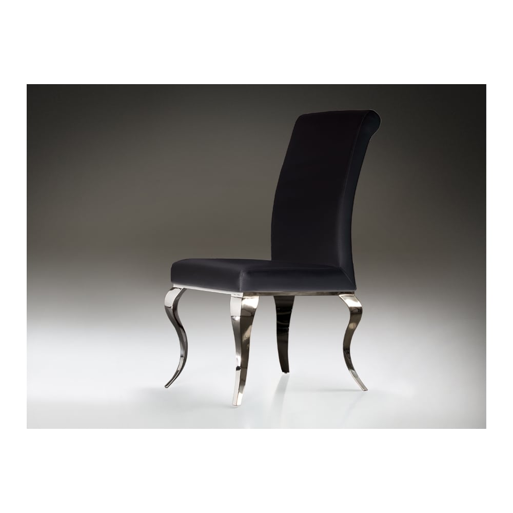 Baroque Elegance: Black Faux Leather and Polished Steel Dining Chair
