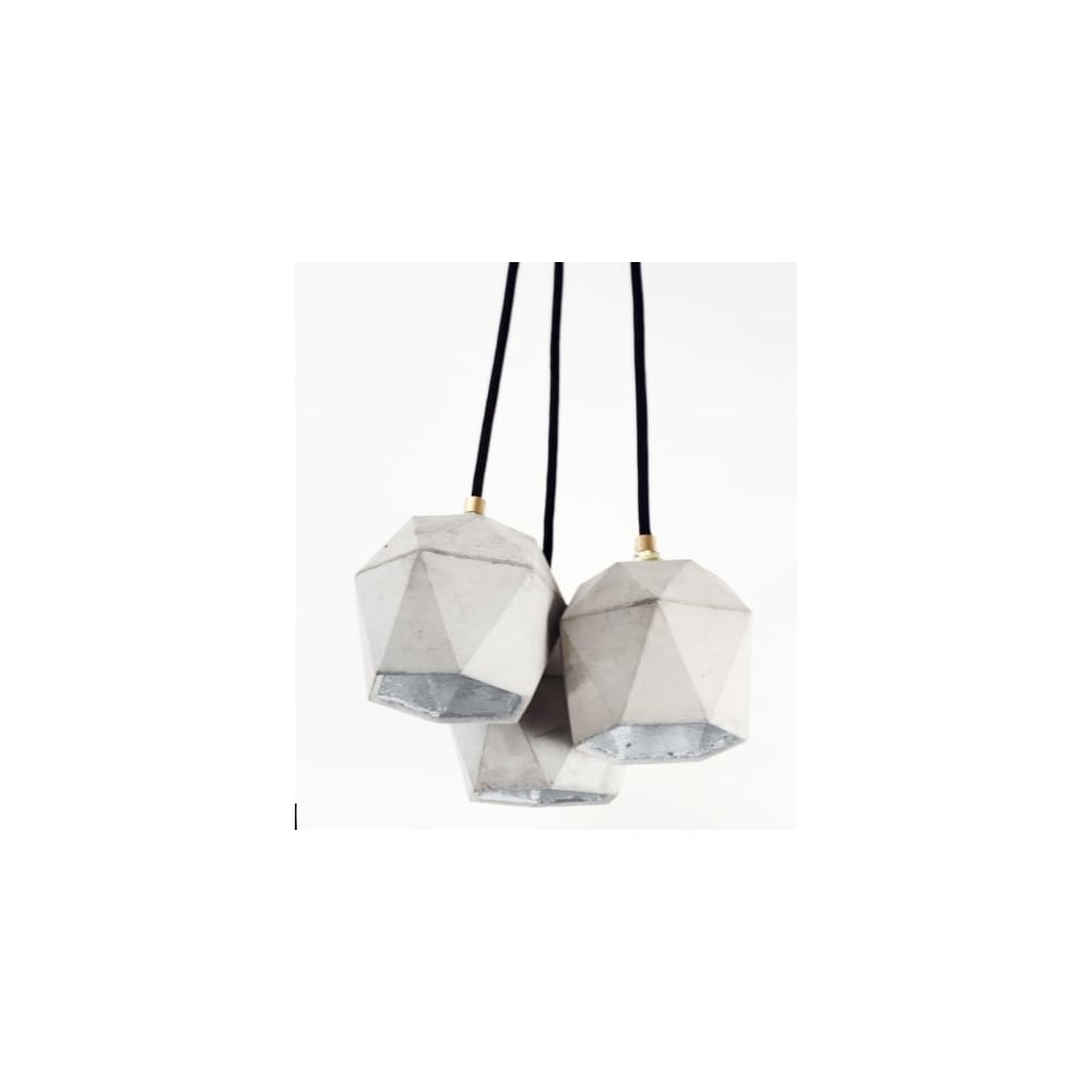 Elegant Concrete Dome Cluster Pendant with Silver Interior and Trio Lighting