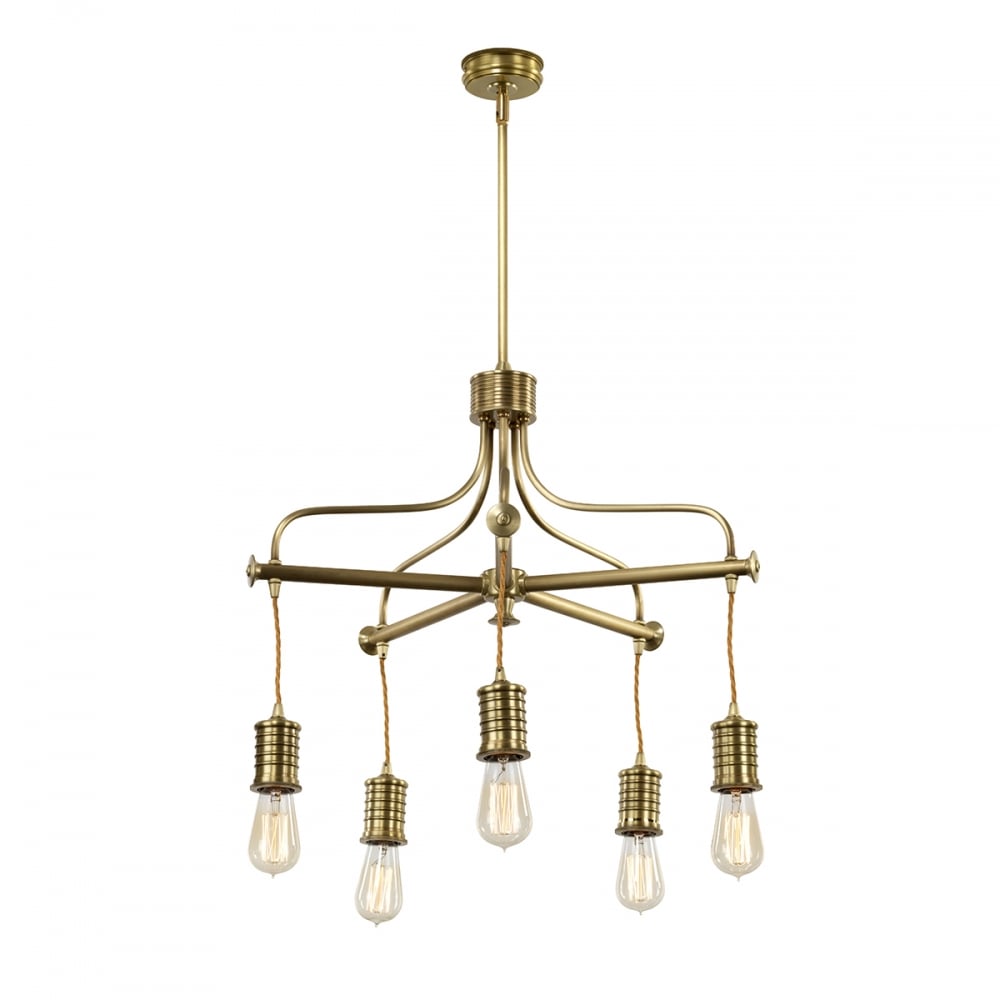 Aged Brass Vintage 5-Light Douille Chandelier