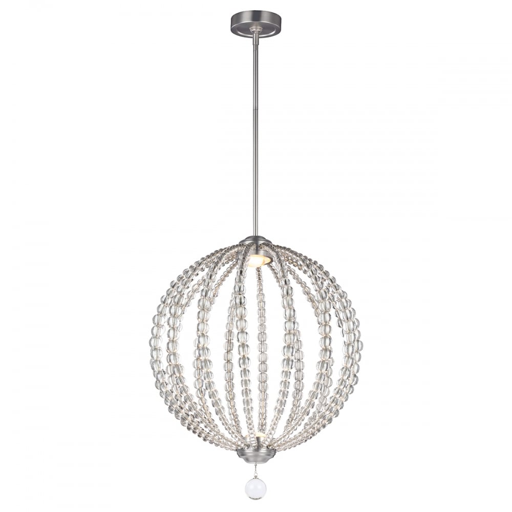 Oberlin Medium LED Pendant: Two-Light Satin Nickel Orb with Crystal Accents