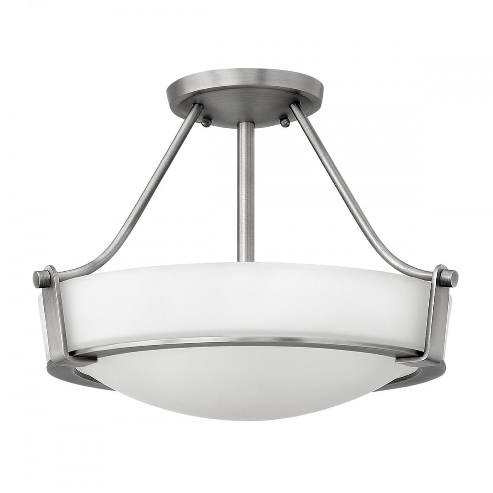 Hathaway Antique Nickel 3-Light Semi-Flush with Etched Glass Shade
