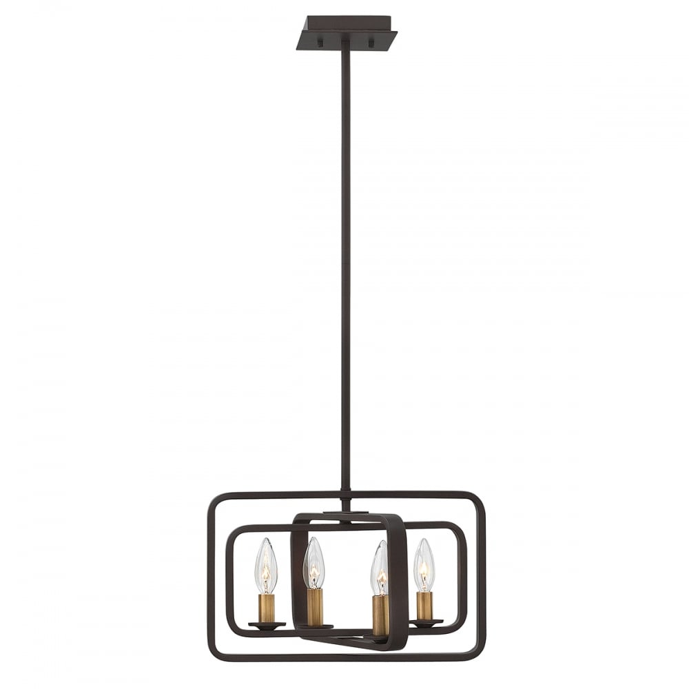 Quentin Geometric 4-Light Pendant Chandelier in Buckeye Bronze