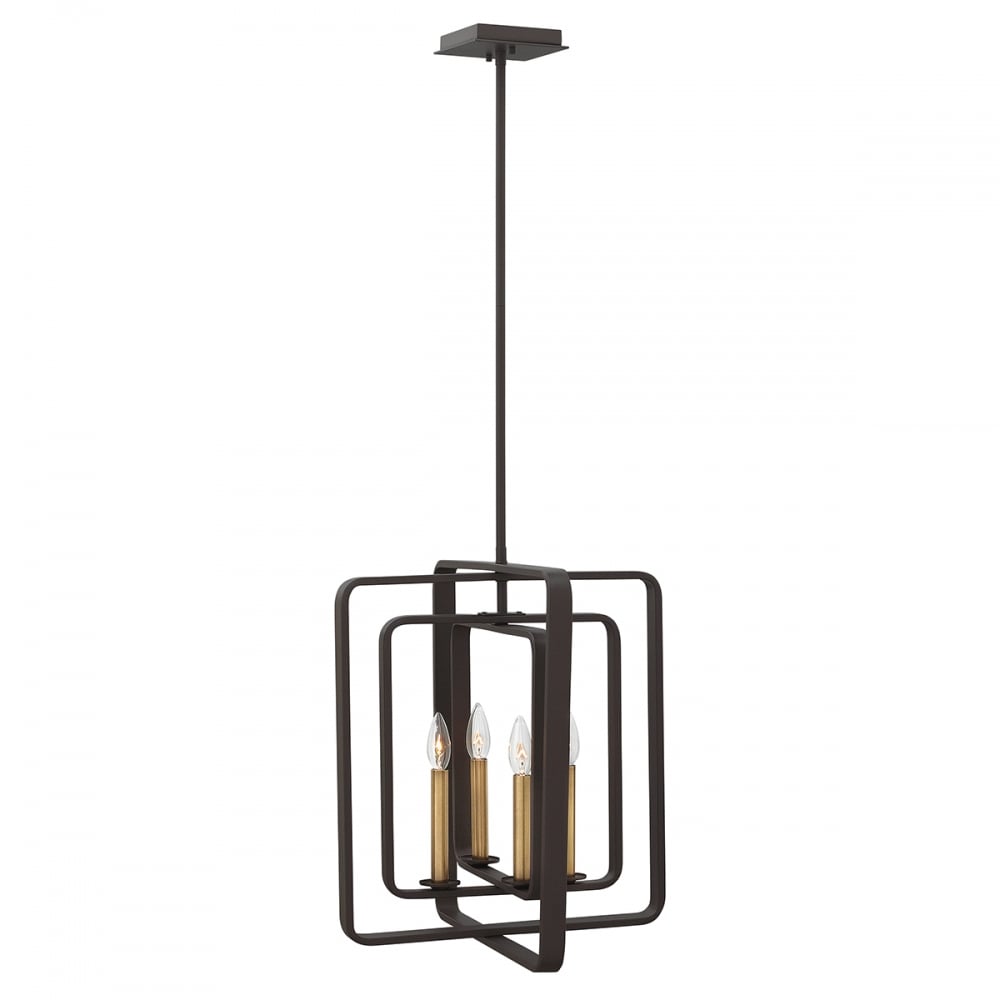 Quentin 4-Light Geometric Pendant Chandelier in Buckeye Bronze