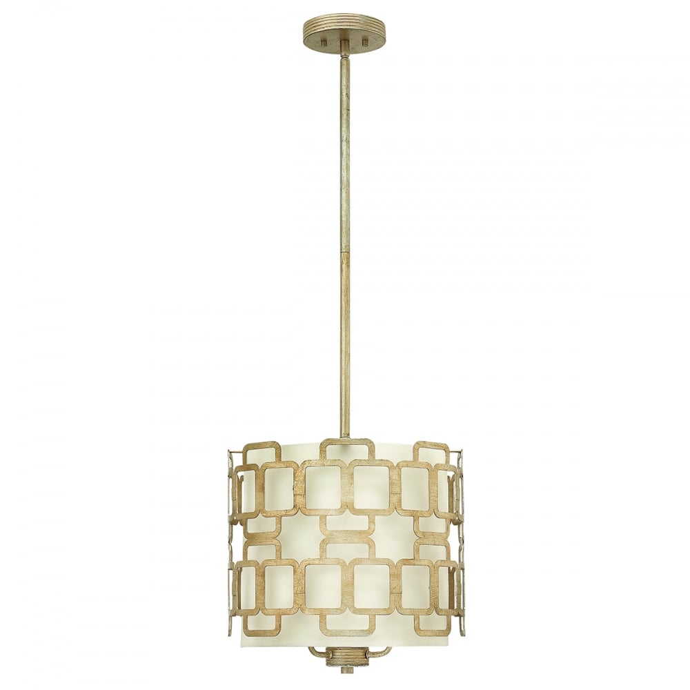 Sabina - Elegant 3-Light Silver Leaf Geometric Pendant with Eggshell Silk Shade