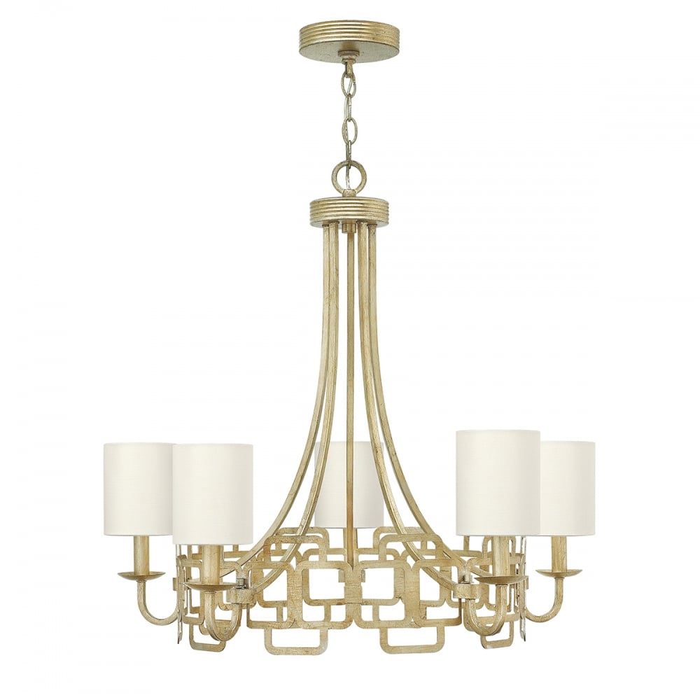 Sabina 5-Light Silver Leaf Chandelier with Eggshell Silk Shade