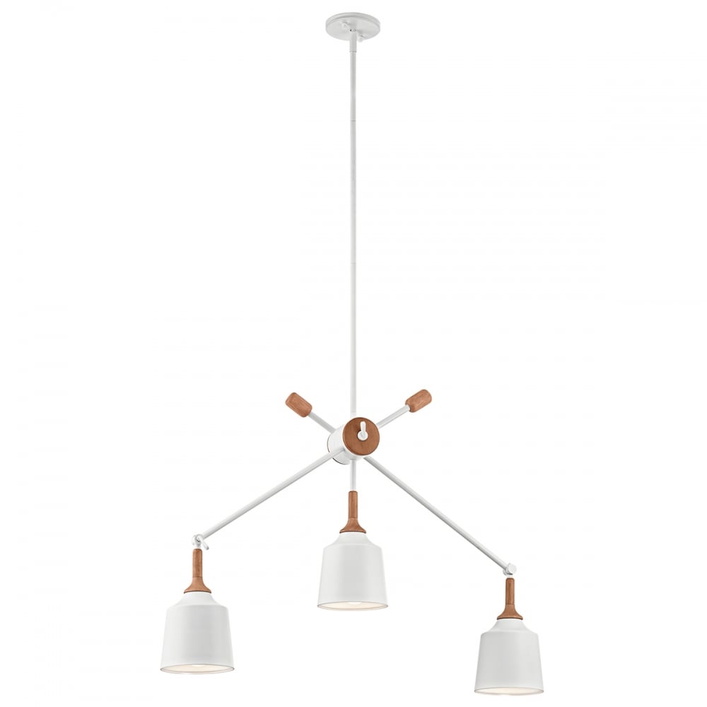Danika Mid-Century Modern Adjustable Chandelier in White and Wood Finish