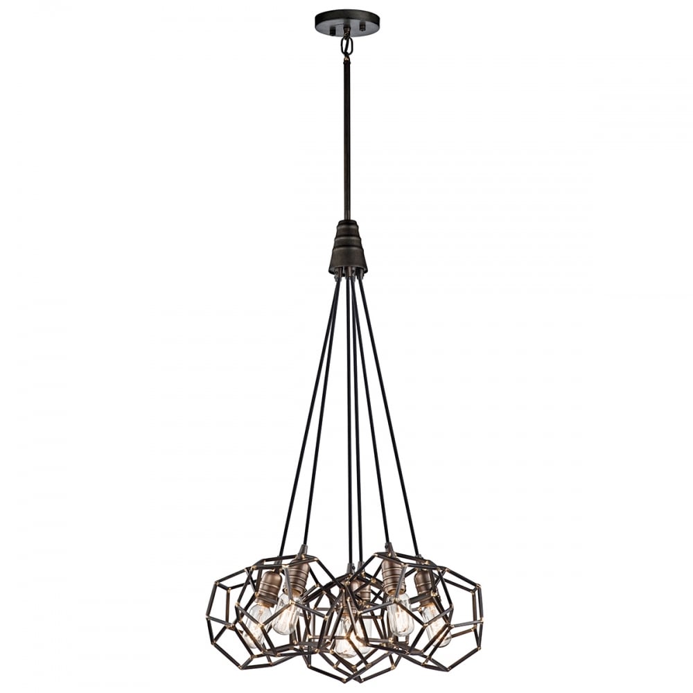 Rocklyn Vintage Industrial 6-Light Chandelier in Raw Steel with Geometric Wire Frame