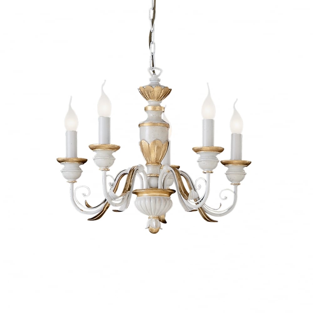 Elegant Firenze Classic Five-Light Chandelier in White and Gold
