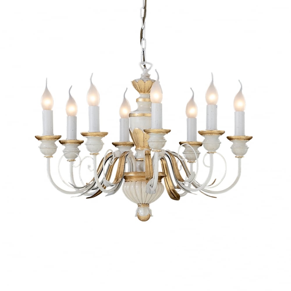 Firenze Opulent White and Gold 8-Light Classic Chandelier