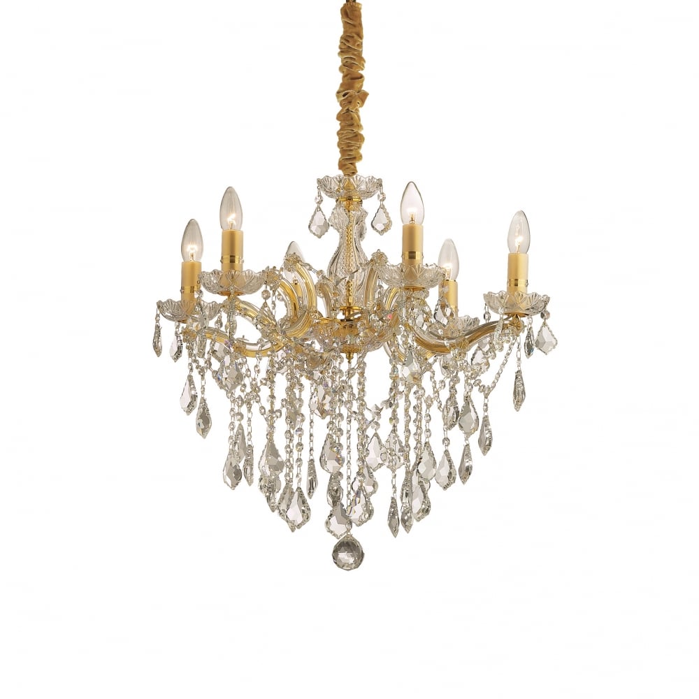 Elegant Gold and Clear Crystal Chandelier with Six Lights