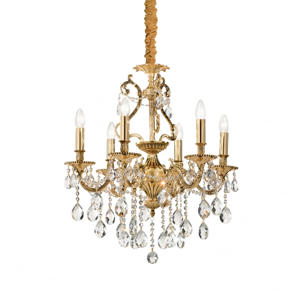 Elegant Gioconda Gold Chandelier with Diamante Design - 6 Light Classic Pendant