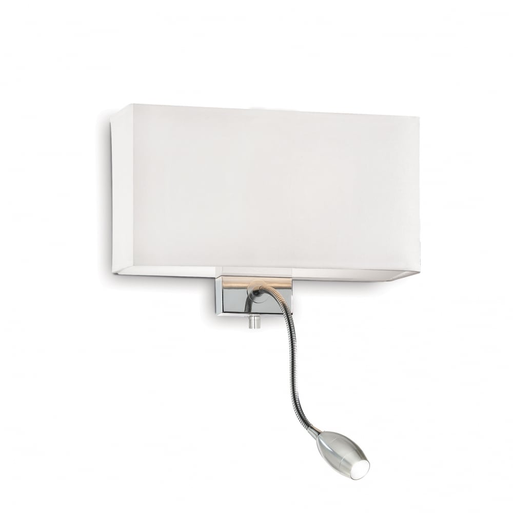 Modern Twin Wall Lamp with White Fabric Shade and Adjustable LED Reading Light