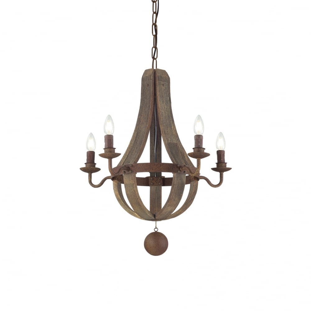 Rustic Elegance: Wooden & Iron Chandelier Quintet