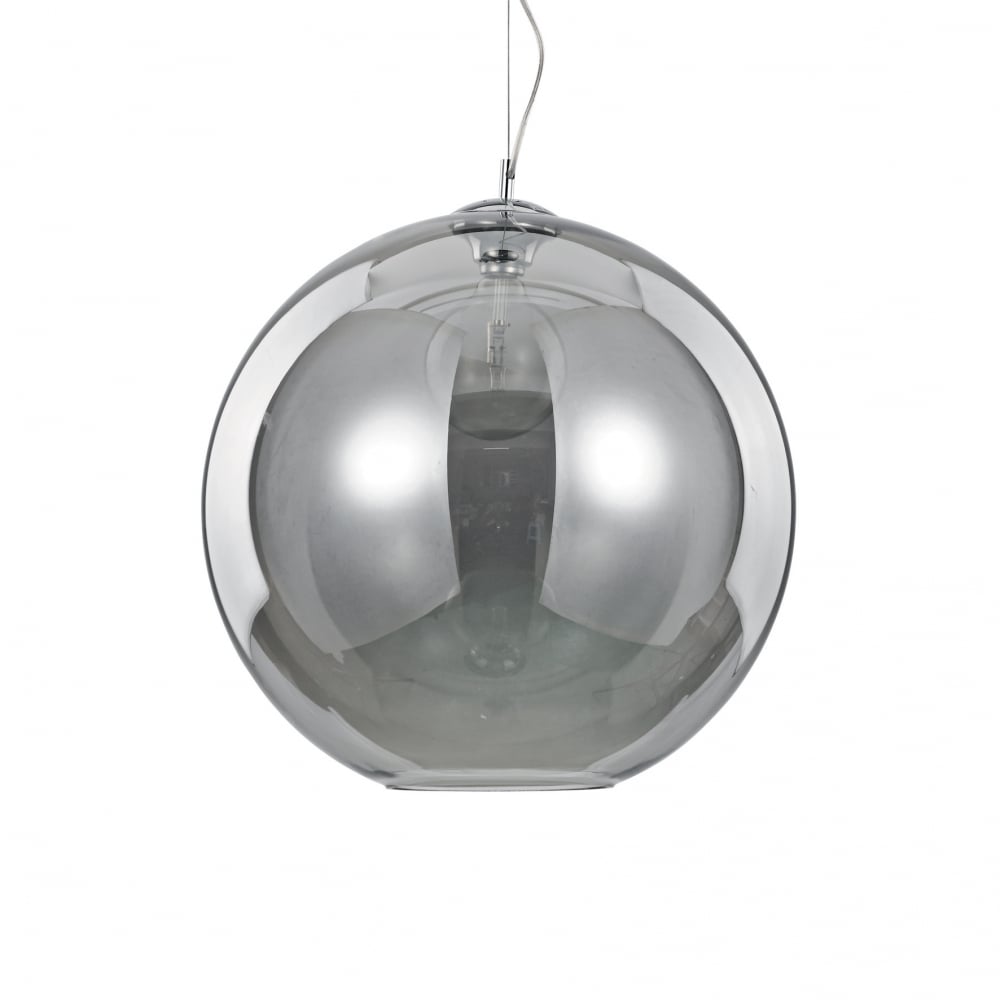 Nemo Smoked Glass Sphere Pendant Light with Chrome Accents (50cm Diameter)