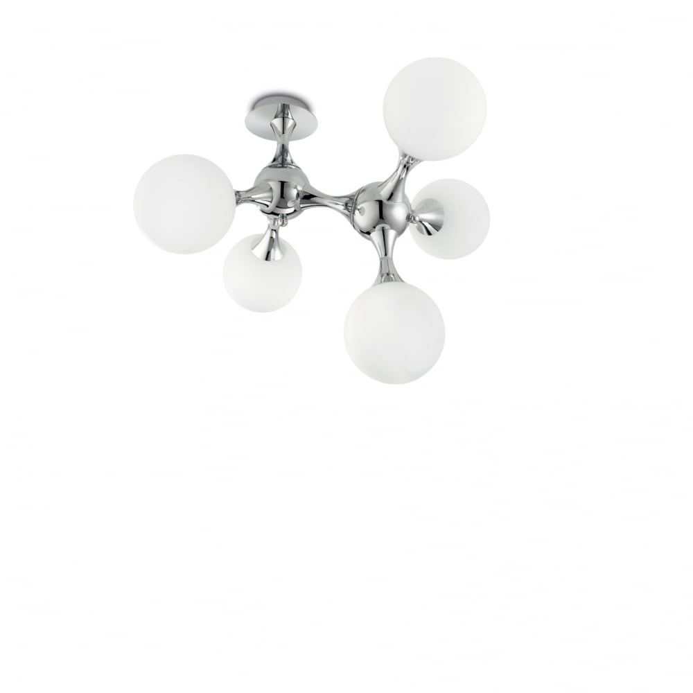 Nodi Modern 5-Light White Globe Semi-Flush Ceiling Fixture