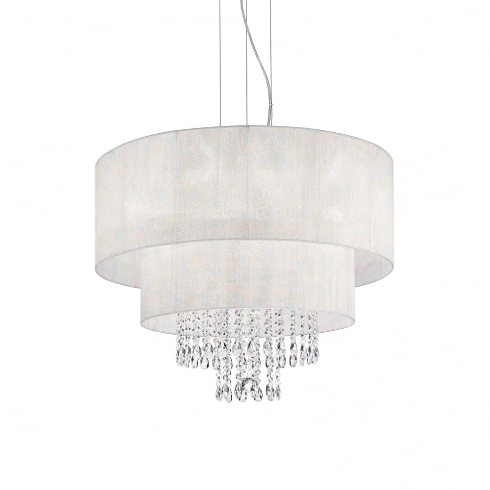 Elegance 6-Light Crystal Chandelier with White Drum Shade