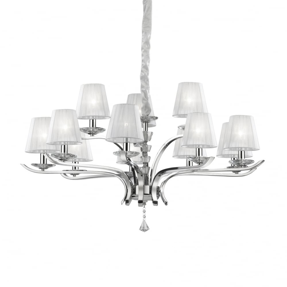 Opulent Pegaso 12-Light Chrome Chandelier with Classic Shades
