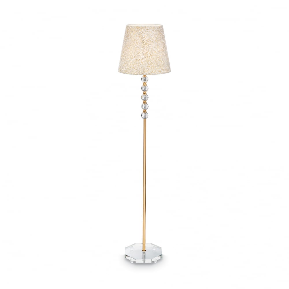 Majestic Gold Crystal Floor Lamp with Floral Shade Design