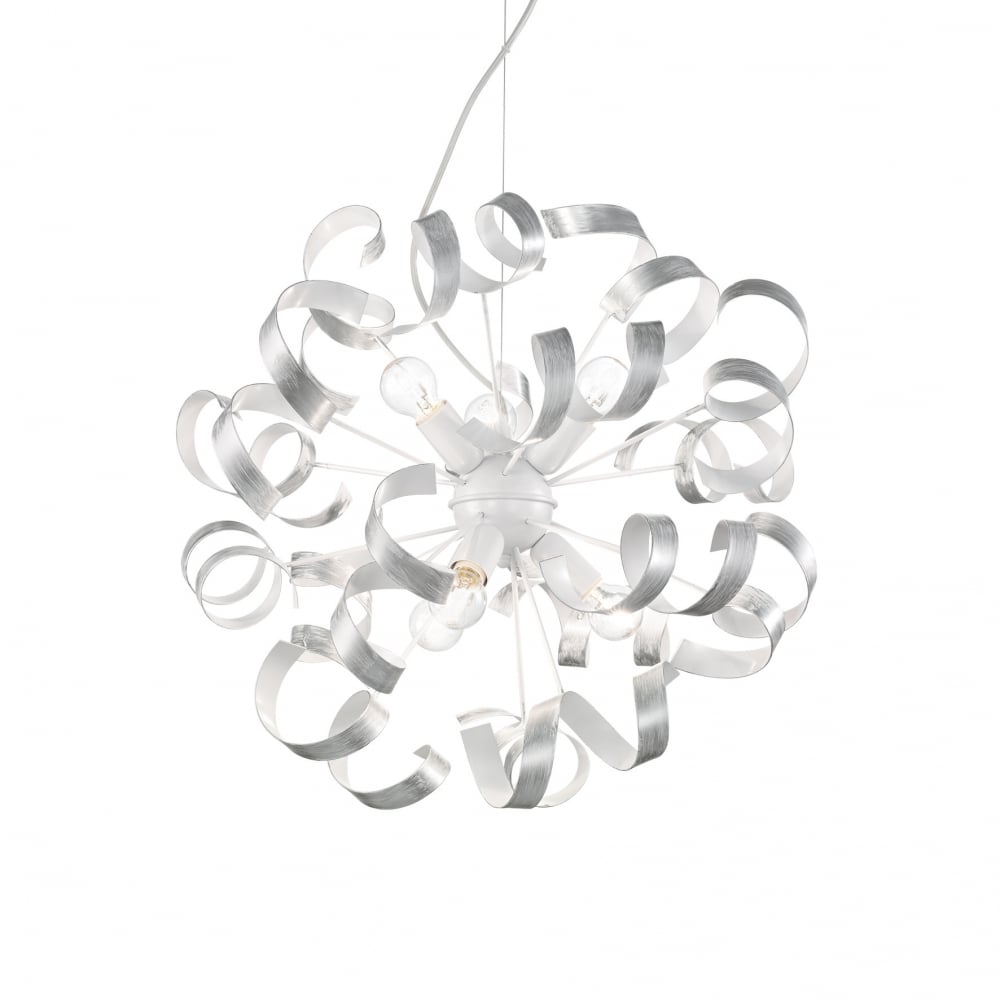 Swirling Silver and White Ribbon Globe Pendant Light