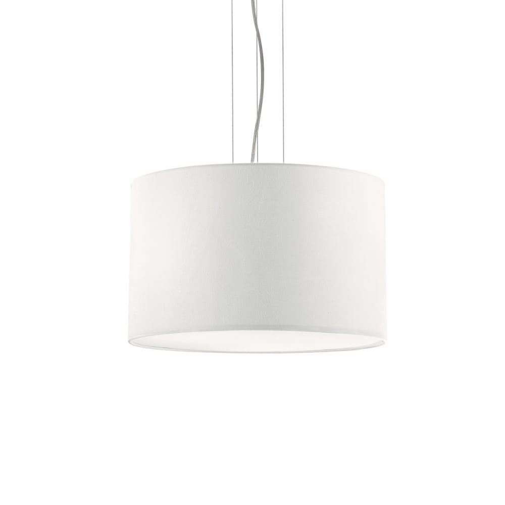 Modern White Drum Shade Chandelier with Adjustable Height