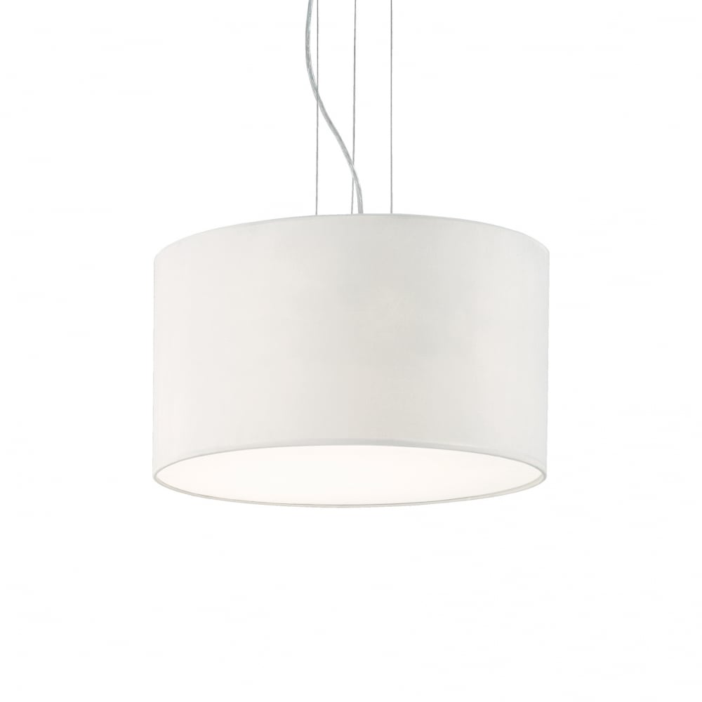 Modern 5-Light Circular Drum Pendant in White, Adjustable Height