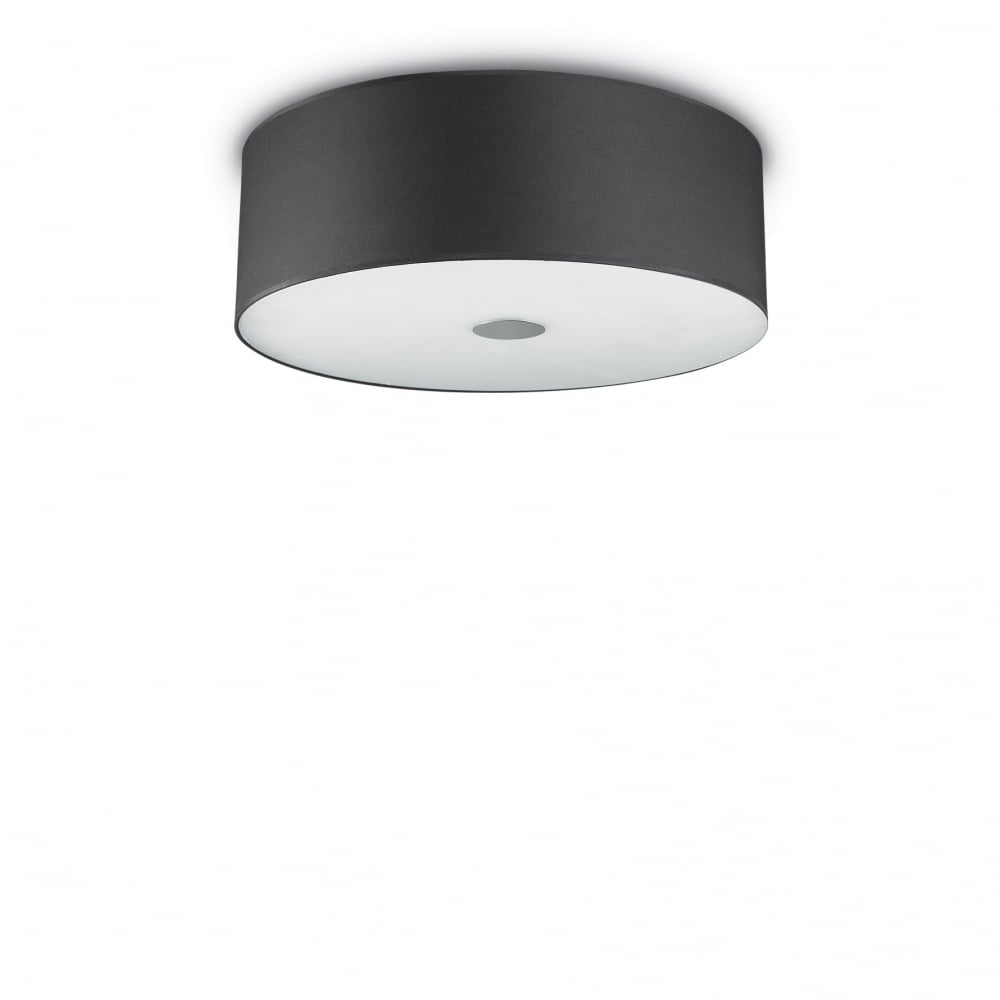 Woody Black Drum Ceiling Light - 50cm Modern Flush Mount Shade