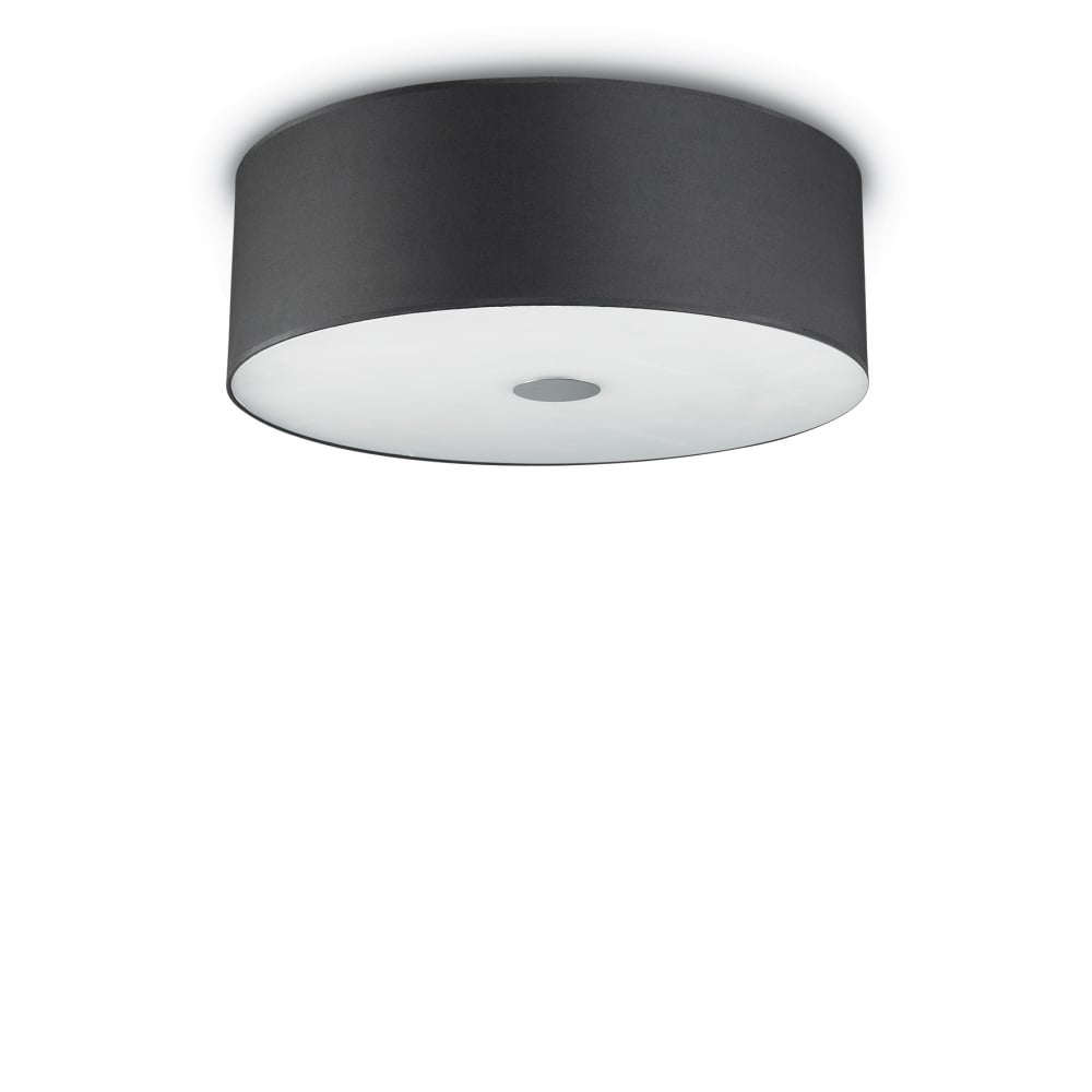 Modern Black Drum Ceiling Light with Timber Accents
