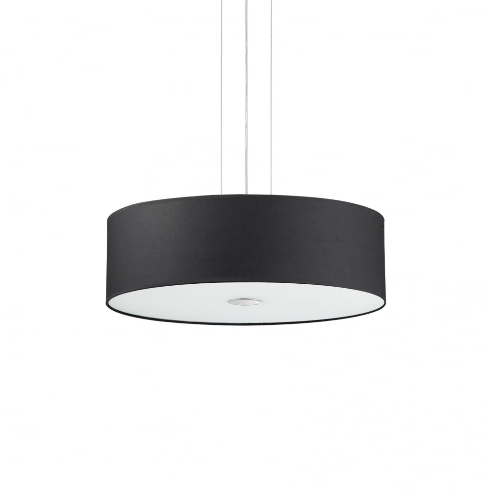Contemporary Black Drum Pendant Light with Quad Bulb Fixture