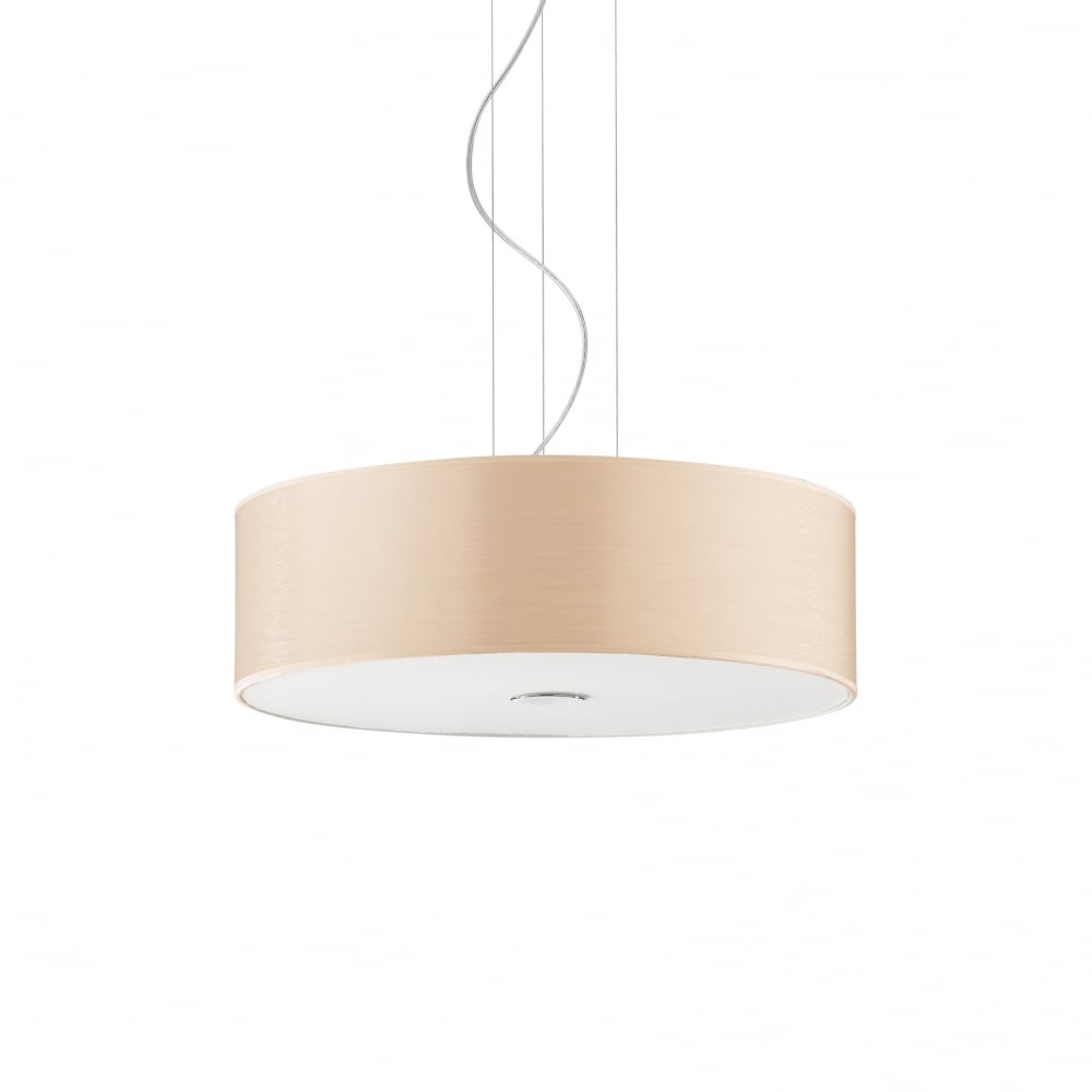 Contemporary Beige Fabric Drum Shade Pendant Light, 4 Bulb Design