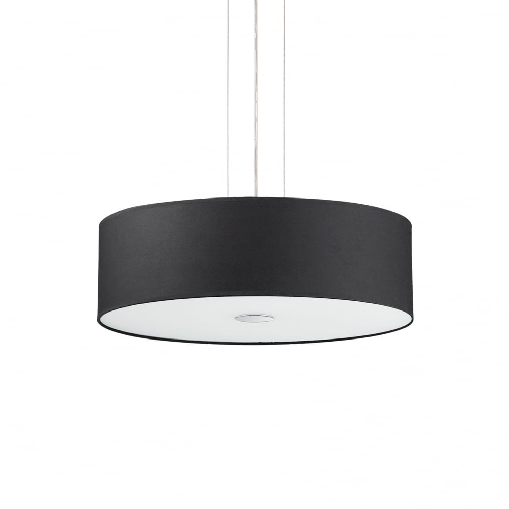 Modern Black Fabric Drum Shade Pendant Light - Woody Collection