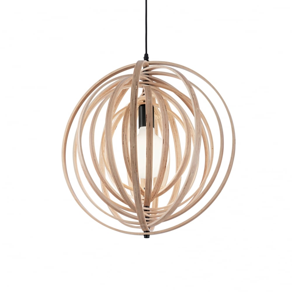 Contemporary Wood Finish Adjustable Ring Pendant Light