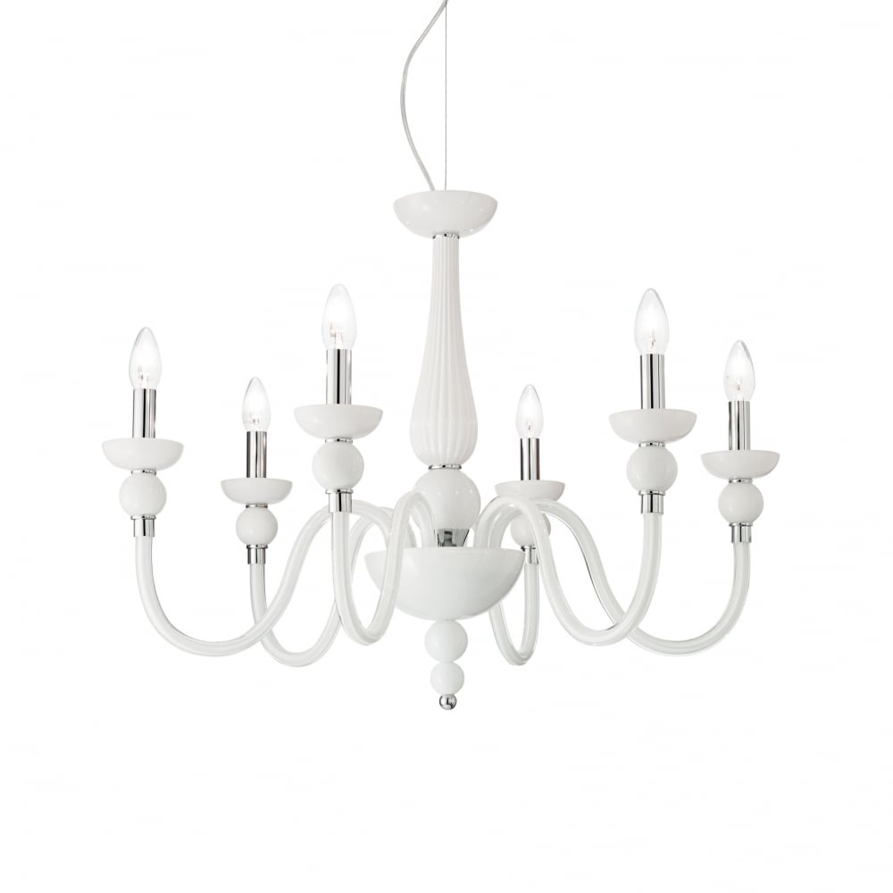 Elegant French White 6-Arm Chandelier Pendant Light