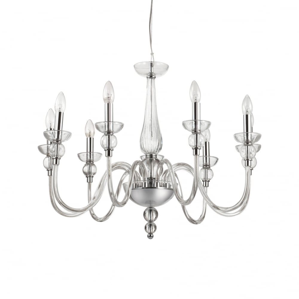 Traditional Elegance: 9-Arm Clear Glass Pendant Chandelier