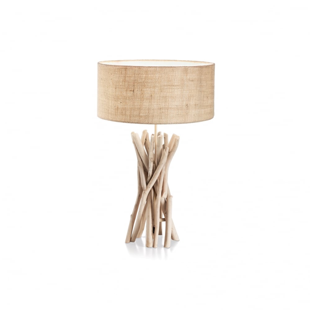 Rustic Driftwood Table Lamp with Fabric Shade