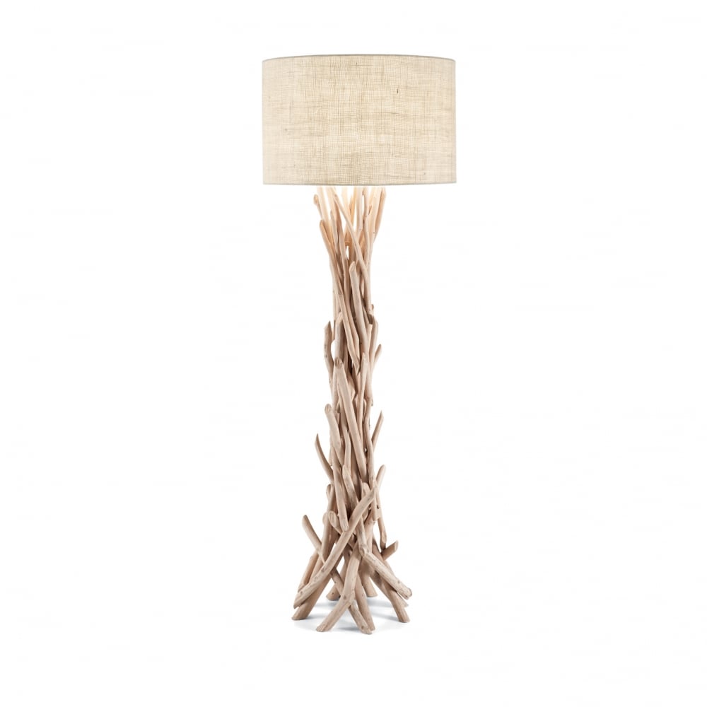 Rustic Driftwood Stick Floor Lamp with Fabric Shade
