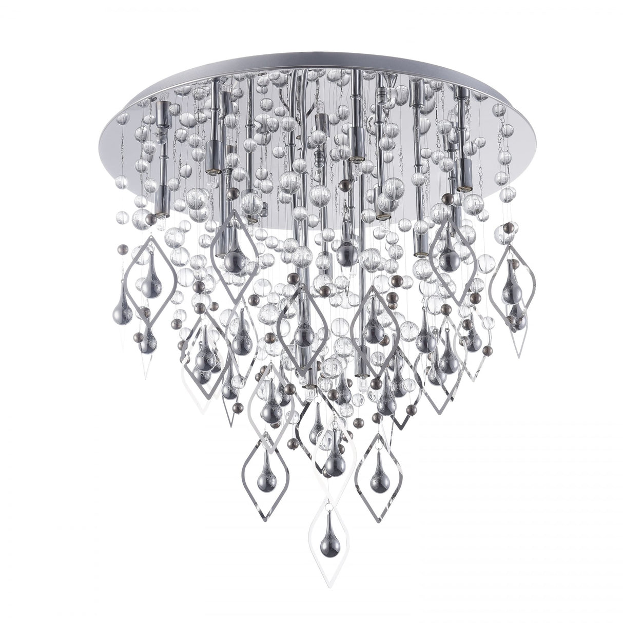 Title: Lago Contemporary Crystal Chandelier with Radiant Pendants