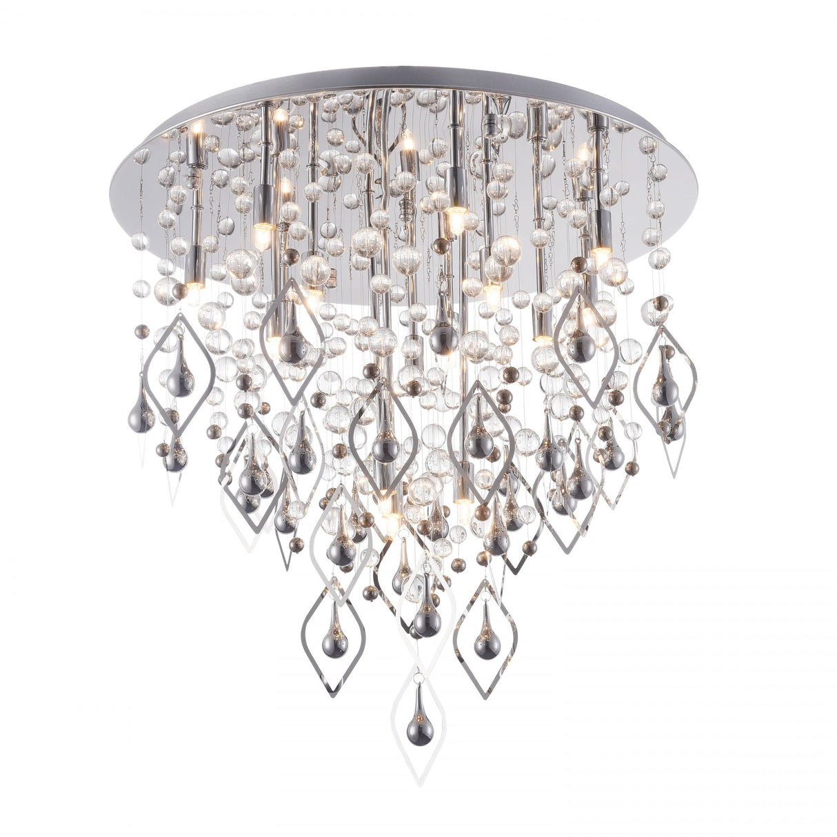 Title: Lago Contemporary Crystal Chandelier with Radiant Pendants