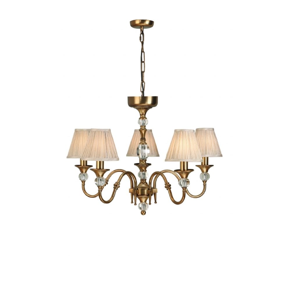 Classic Elegance: Antique Brass 5-Light Chandelier with Crystal Accents