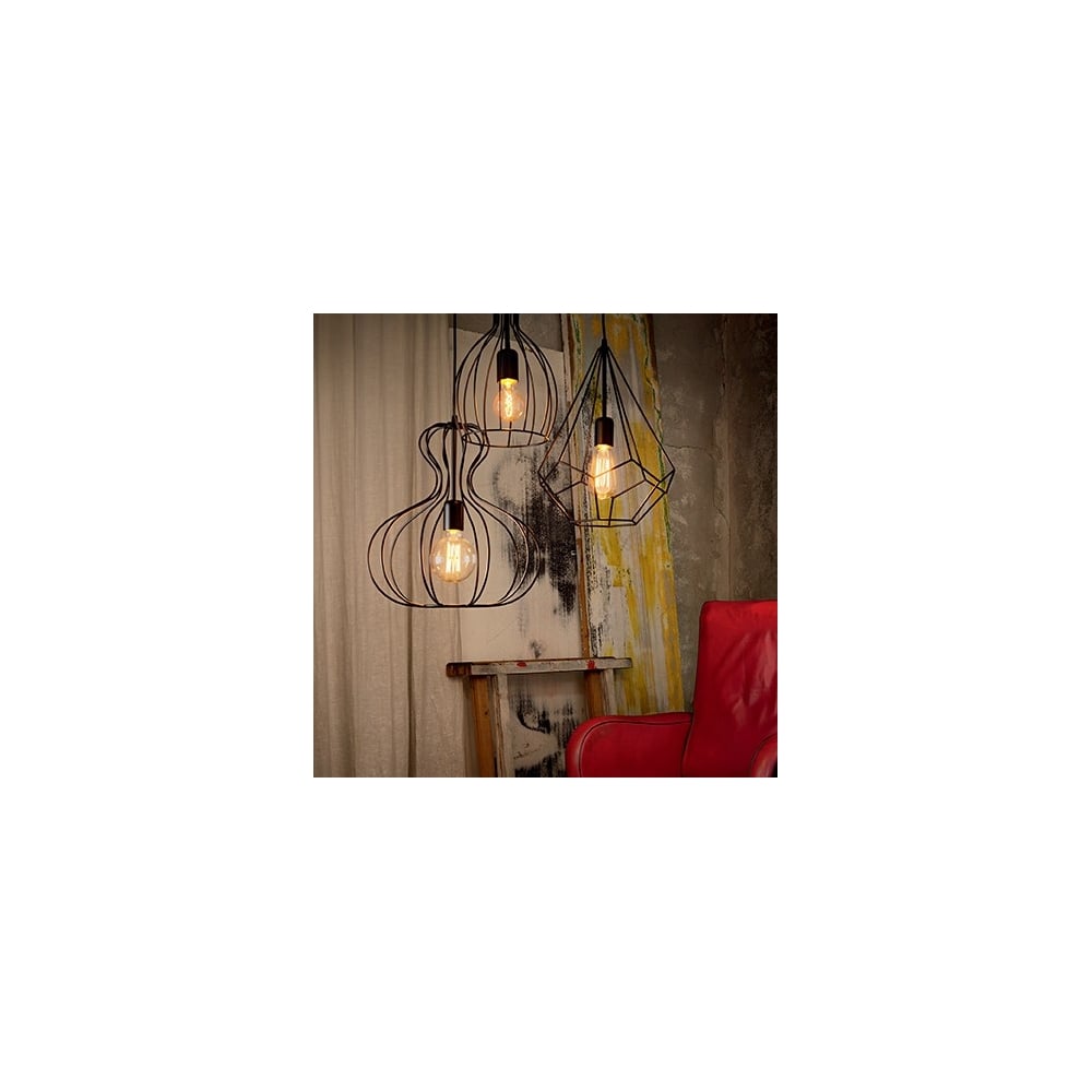 Industrial Black Wire Cage Pendant Light