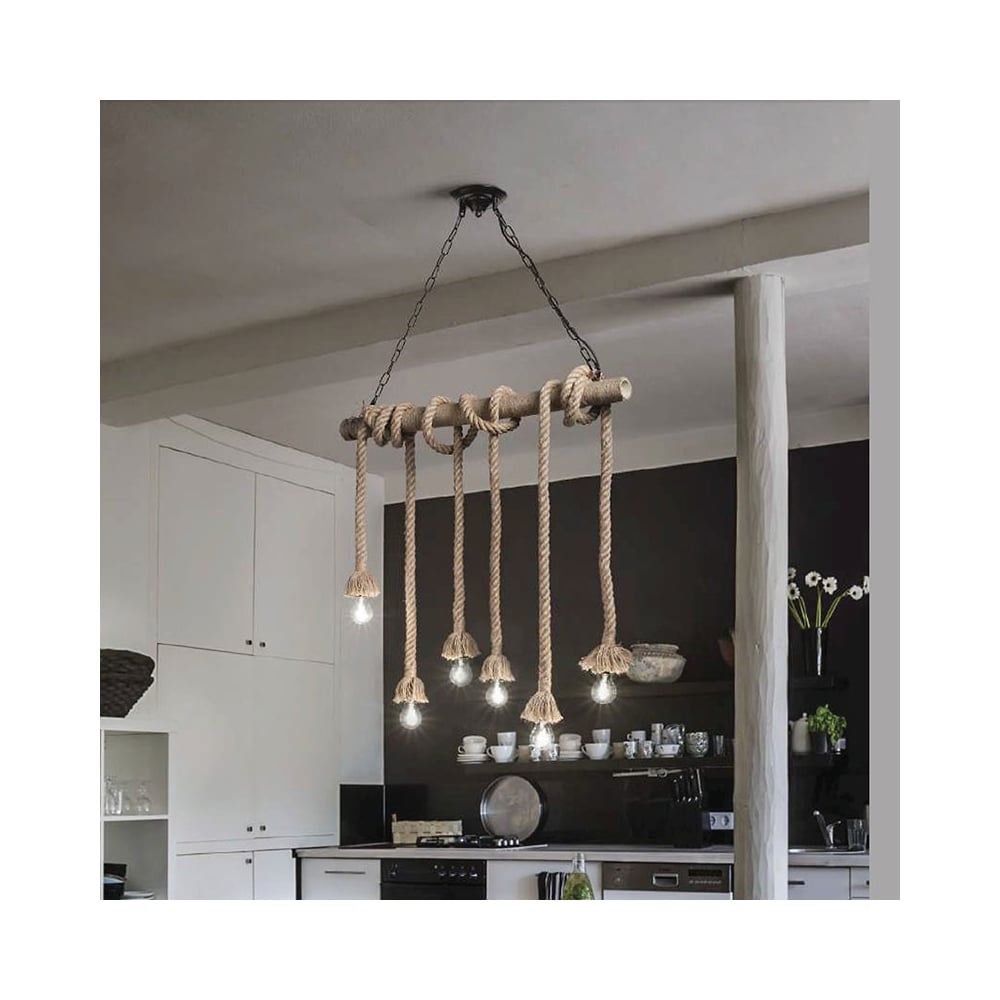 Rustic Nautical Rope Chandelier with 6 Bulbs