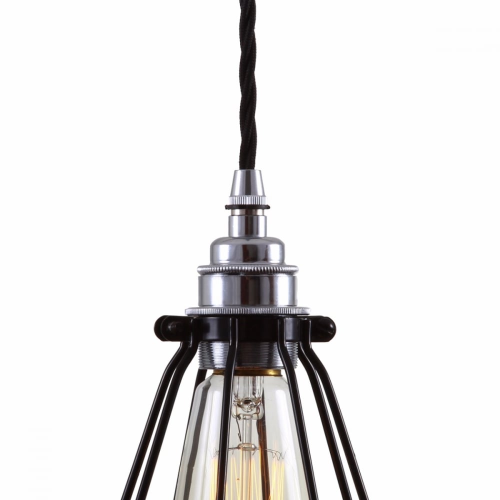 Chrome & Black Industrial Cage Pendant Light