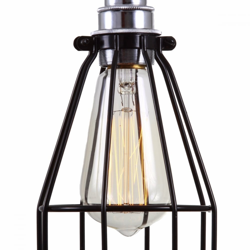 Chrome & Black Industrial Cage Pendant Light