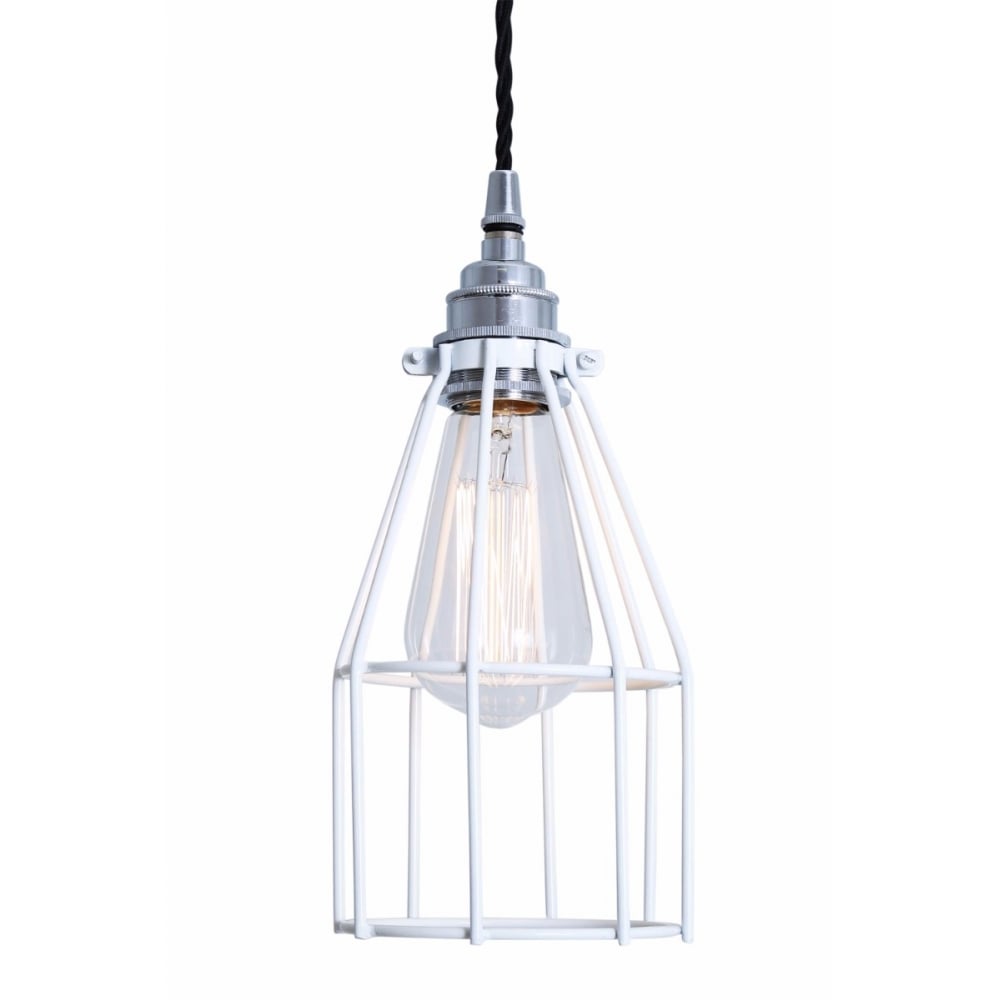 Chrome & Black Industrial Cage Pendant Light
