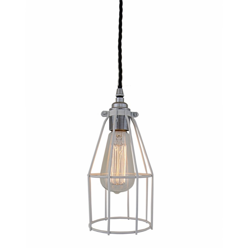 Chrome & Black Industrial Cage Pendant Light