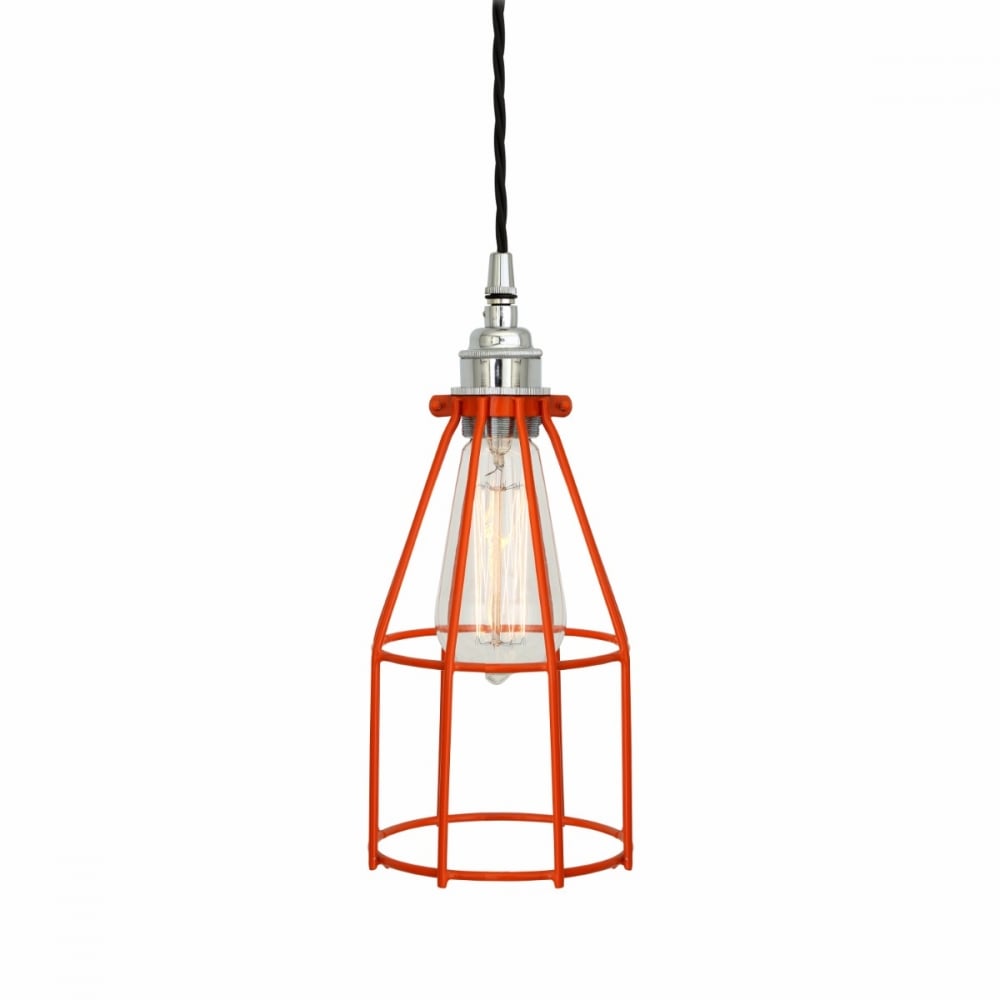 Chrome & Black Industrial Cage Pendant Light