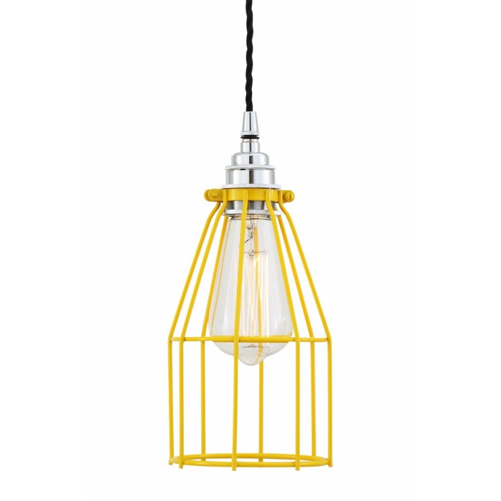 Chrome & Black Industrial Cage Pendant Light