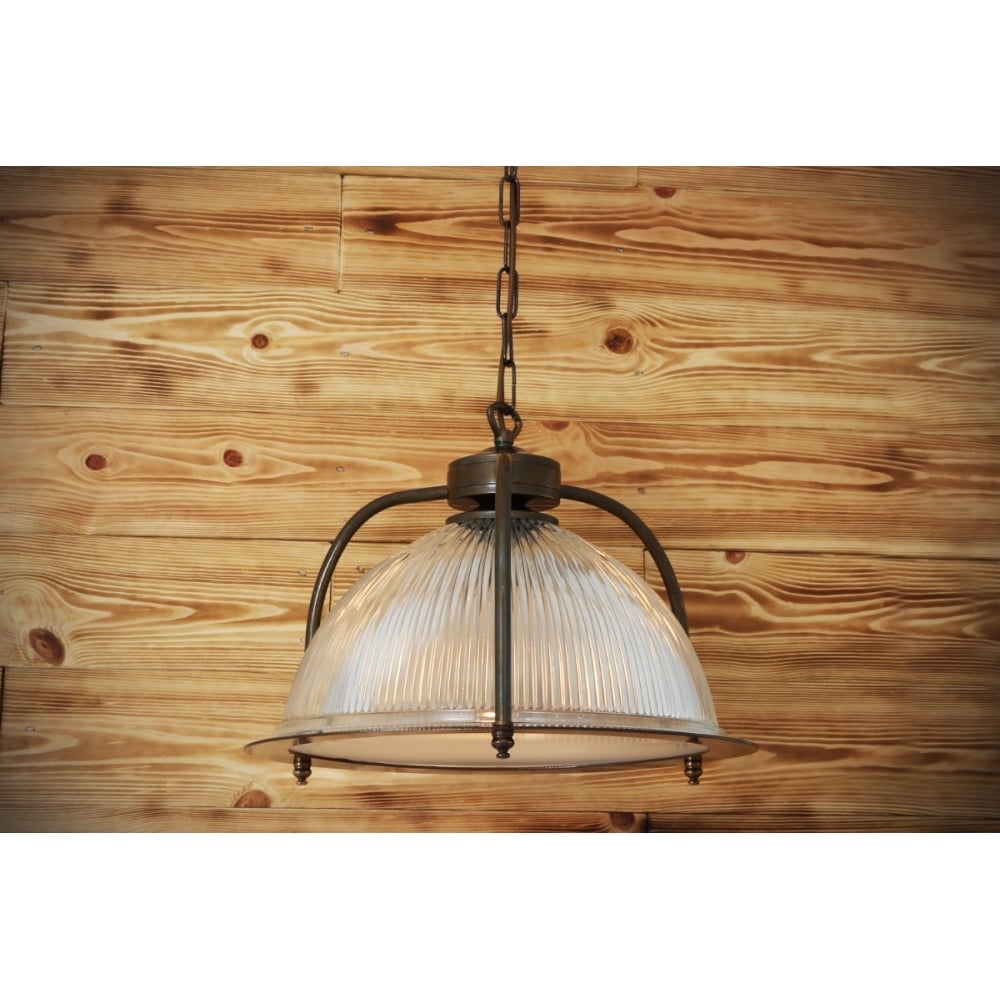 Antique Brass Bousta Holophane Pendant Light with Diffuser