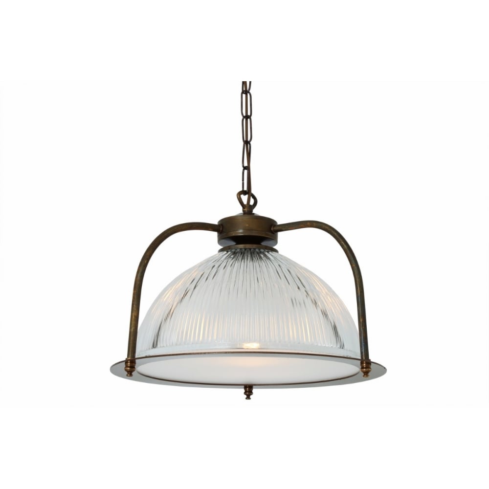 Antique Brass Bousta Holophane Pendant Light with Diffuser